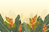 Foliage leaves wallpaper with botanical print in natural tones